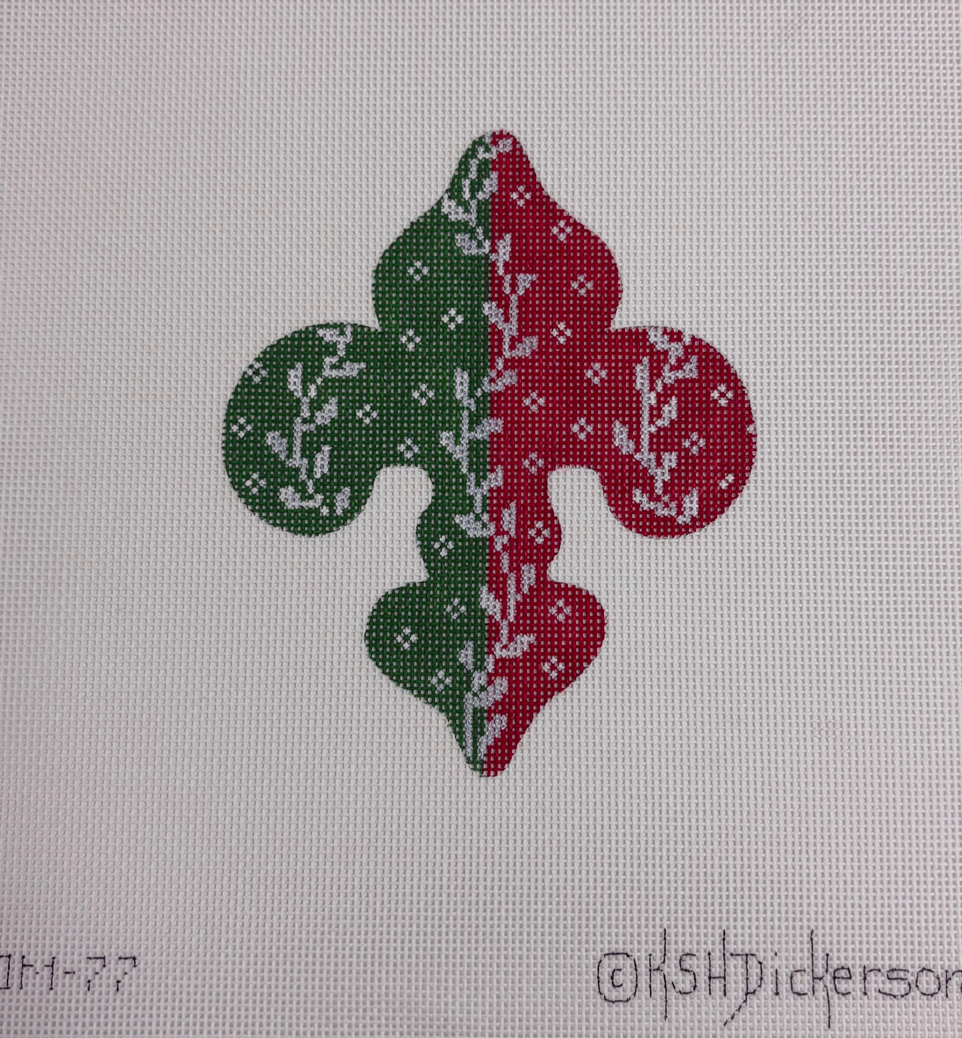 OM-77 - Mini Fleur-de-Lis - Provençal Vines – deep red, green, white (December)