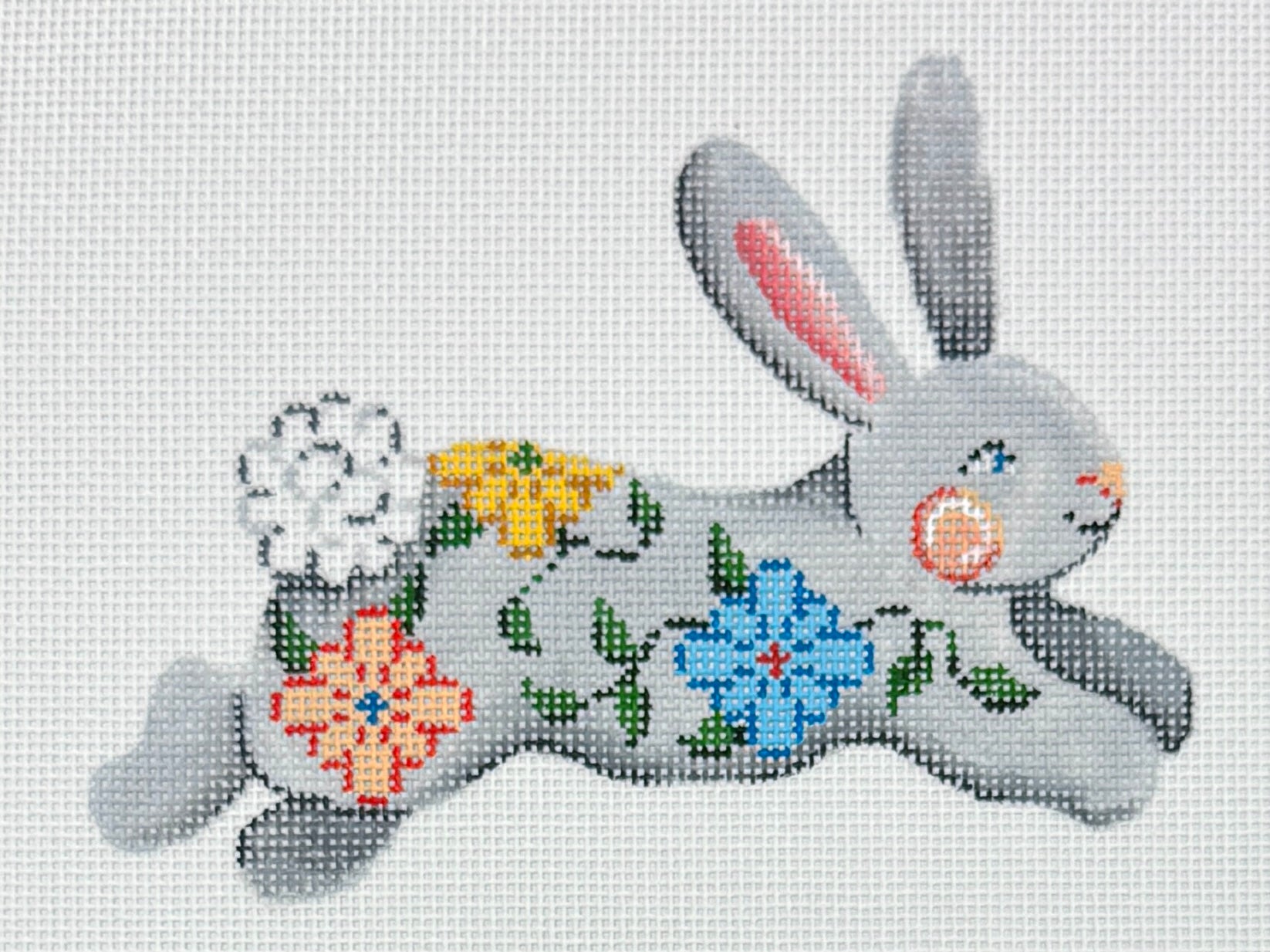 89138 -  Running Bunny, Gray with Stylized Flowers