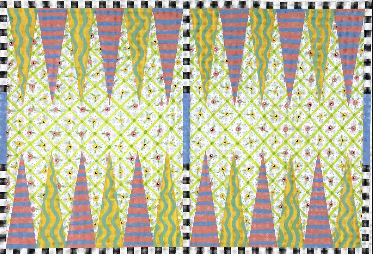 BGB-07 - McKenzie Childs-Inspired - Black, White and Multi Backgammon Board
