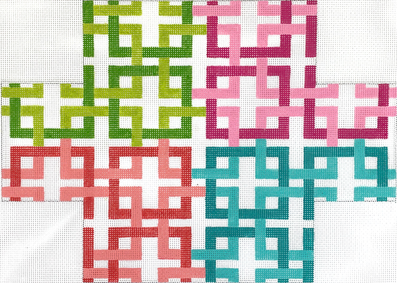 BR-31 - Interlocking Squares - Coral, Lime, Aqua and Pink