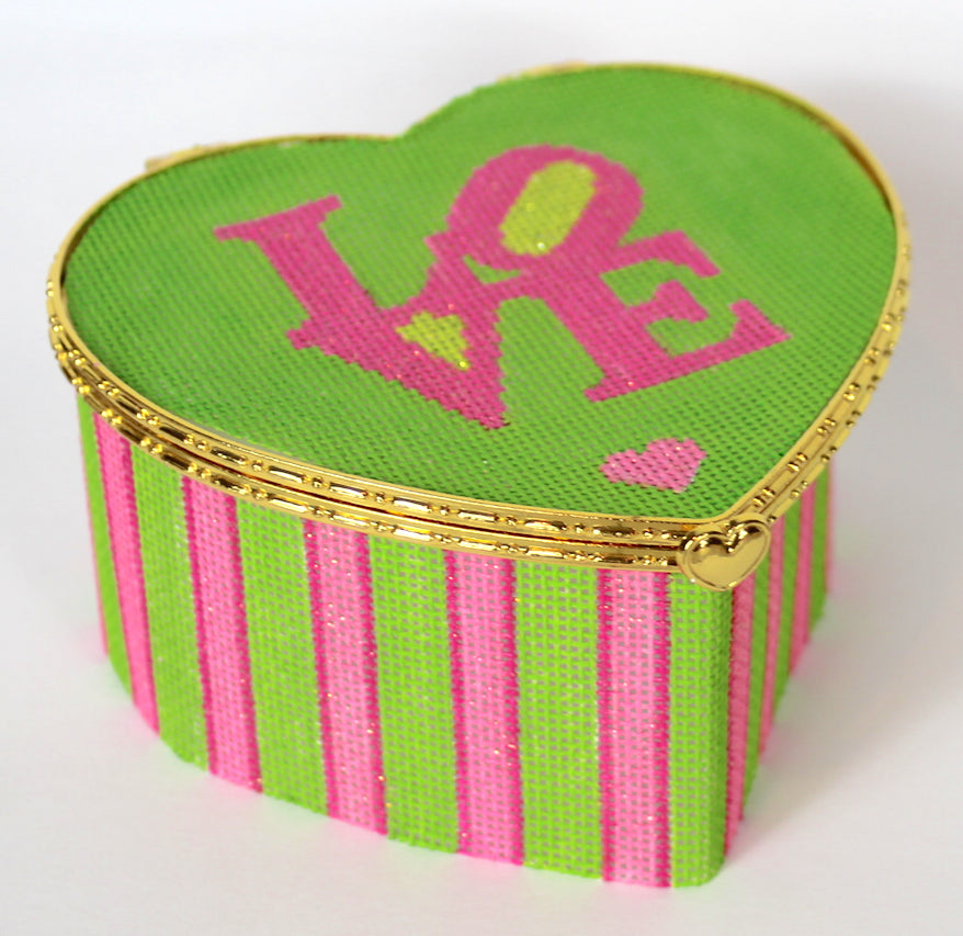 BXLH-01 - Large Heart LOVE with Stripes - Pinks and Greens with Gold Clasp