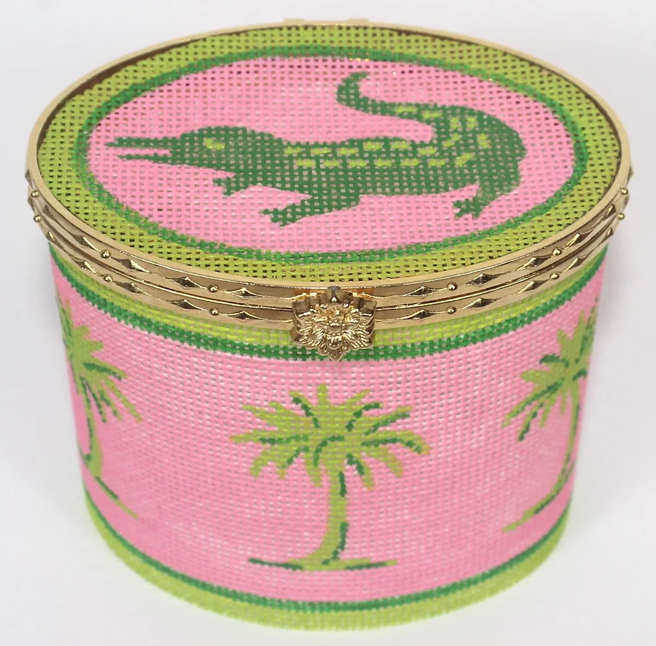 BXLO-01 - Large Oveal Green Gator and Palms on Pink with Gold