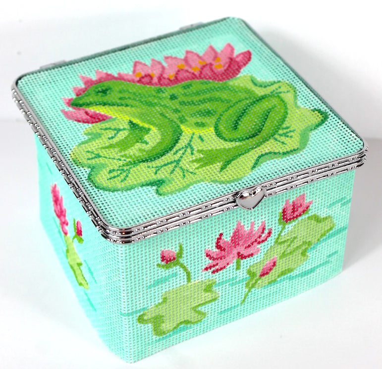 BXLSQ-01 - Large Square Frog and Water Lily - Greens and Pinks