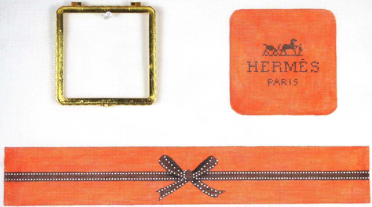 BXLSQ-03 - Large Square Hermes Box - Orange and Brown with Gold