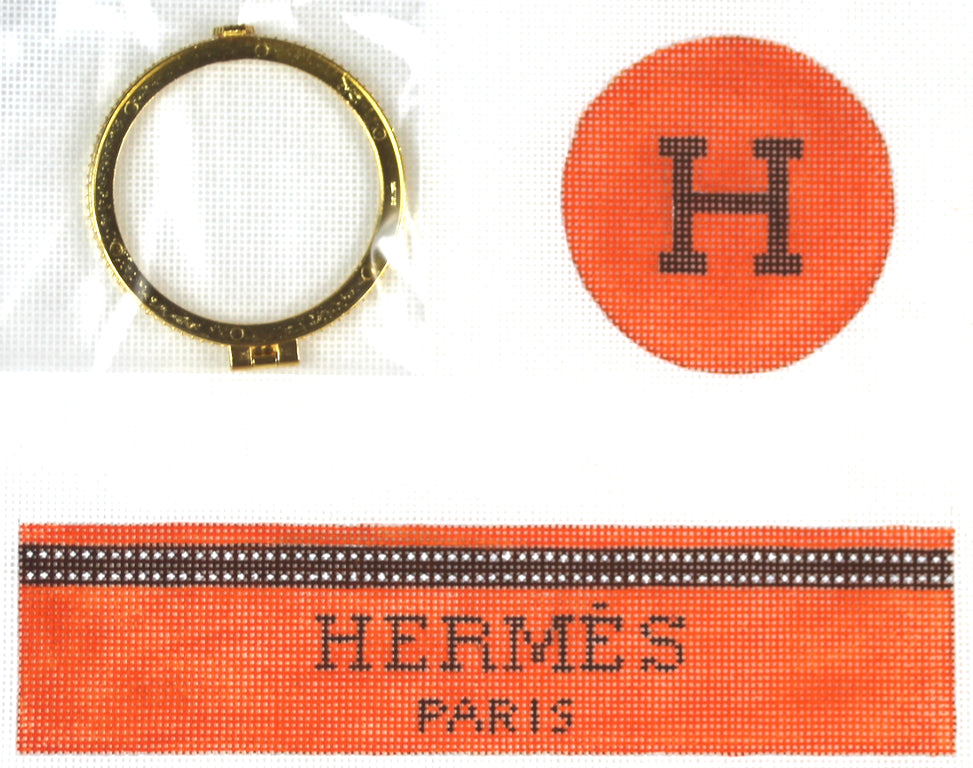 BXMR-02 - Medium Round Hermes Box - Orange and Brown with Gold