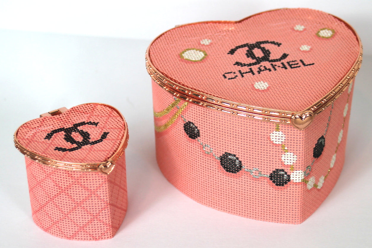 BXPH-02 - Petite Heart Box - Chanel Logo with Quilting and Rose Gold