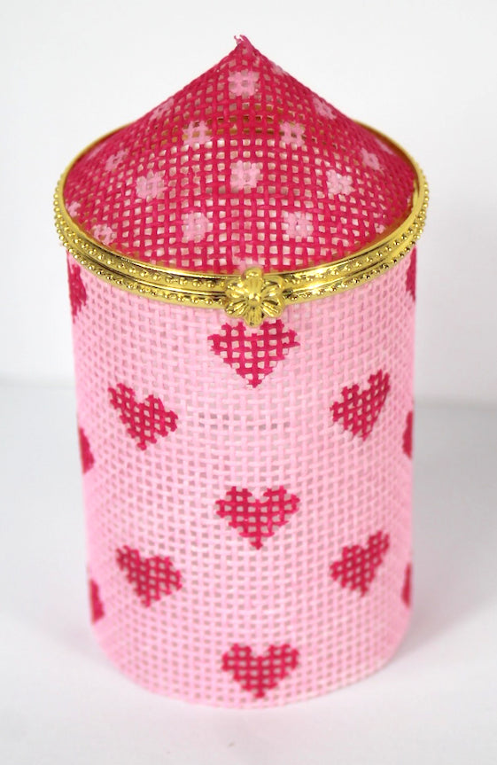 BXPR-01 - Petite Round Box - Hearts and Small Dots with Gold