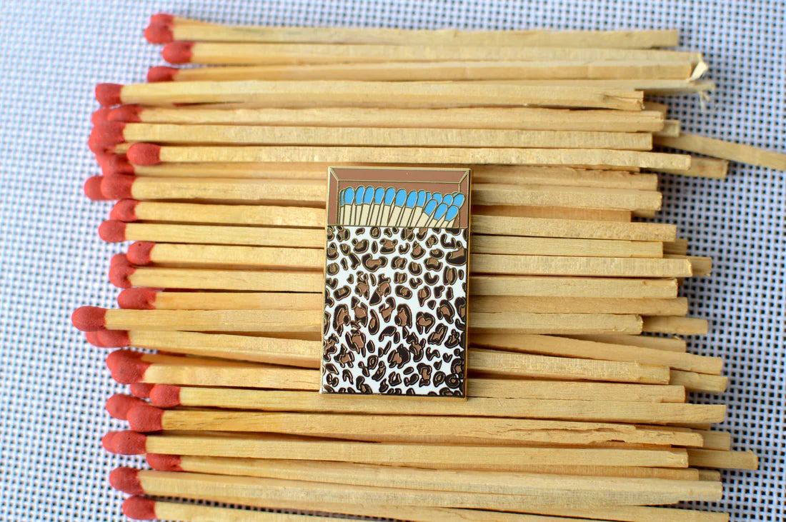Blue Leopard Matchbox Needle Minder