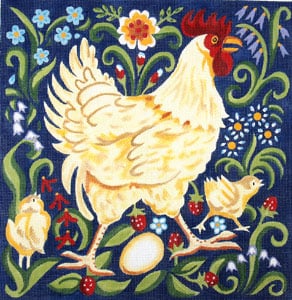 C-265 - Buff Rooster with Chicks Wildflowers