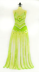 C-508D - Evening Gown - Lime Green with Spaghetti Straps