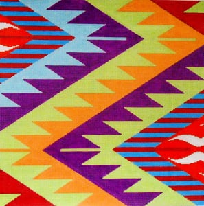 C-515D -  Kilim Chevron Blue, Purple, Green and Orange