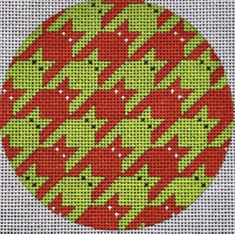 C113 - Houndstooth Kitty Round Ornament - Red and Green