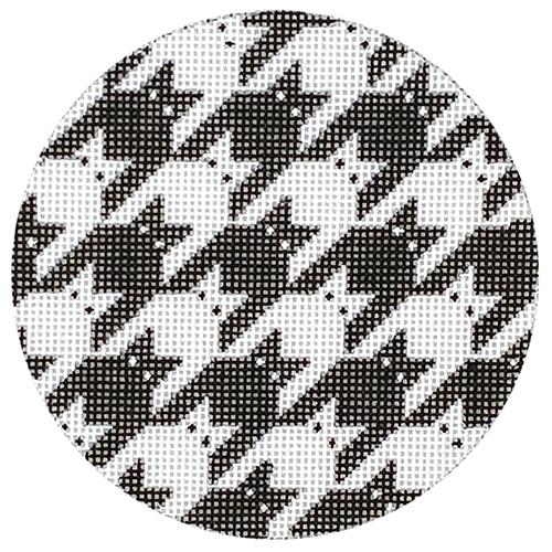 C113-BW - Houndstooth Kitty Round Ornament - Black and White