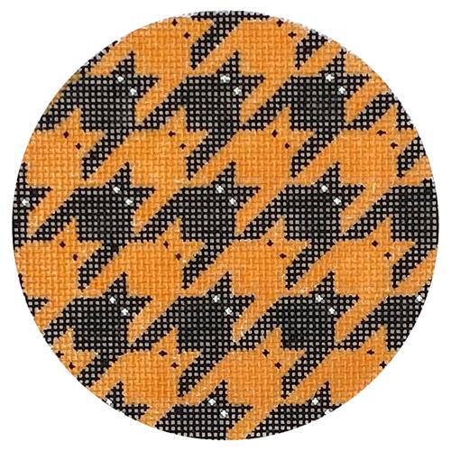 C113H - Houndstooth Kitty Round Ornament - Black and Orange