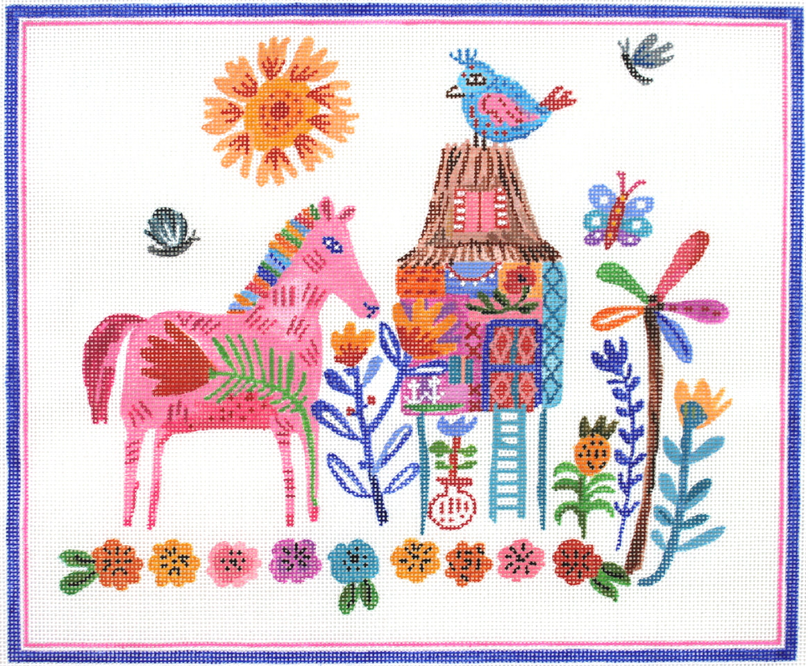 CG-PL-05 - House on Stilts with Pink Horse - Multi Color