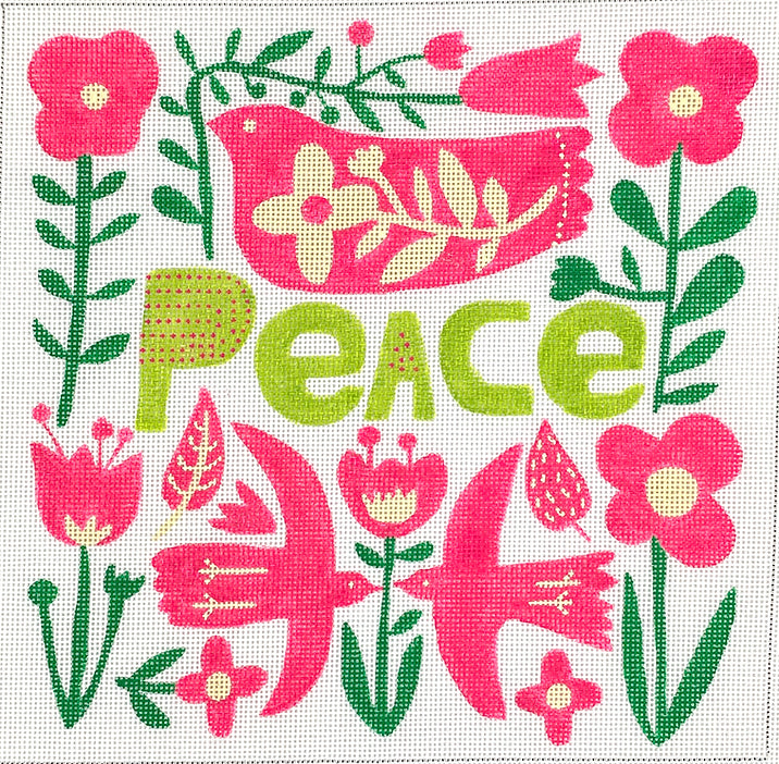 CG-PL-20 - Peace with Doves and Flowers - Hot Pink, Greens and Cream