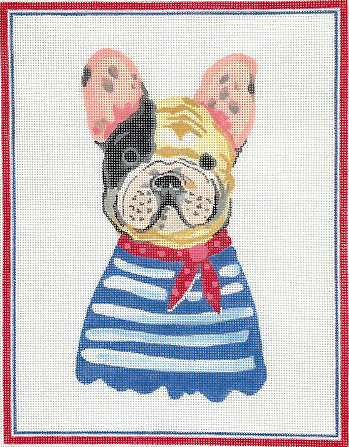 CG-PL-22 - French Bulldog in Blue Striped Shirt with Red Neckerchief