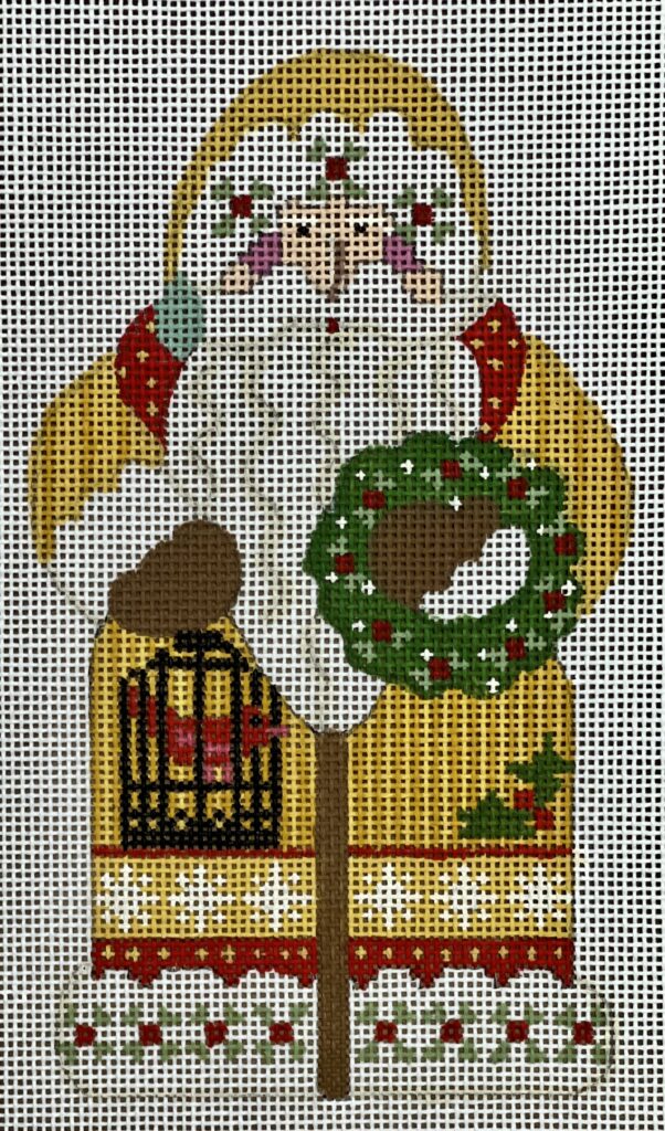 CH-1384 - Father Christmas - Yellow Holding a Wreath