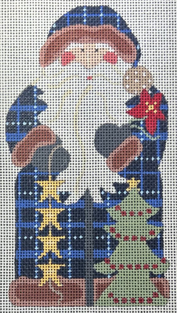 CH-1389 - Father Christmas - Blue Holding a Poinsettia