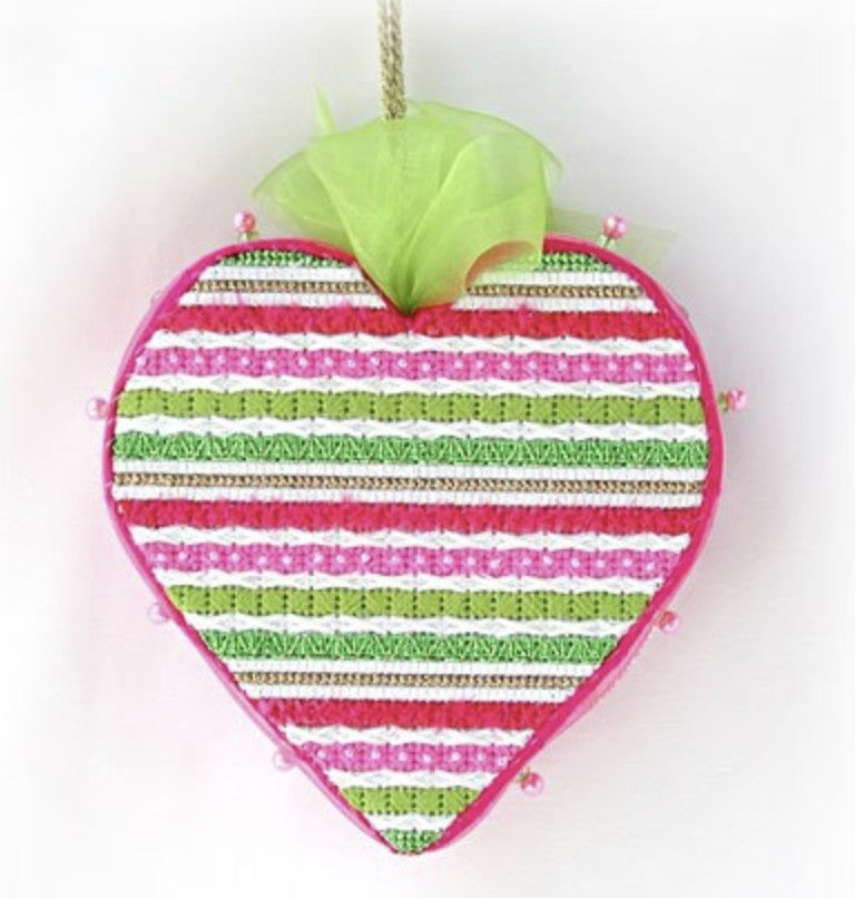 CH105C - Tickled Pink - Red and Green Striped Heart