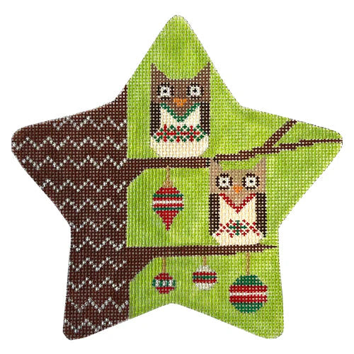 CH122CT - Owls Star Traditional Colors Ornament