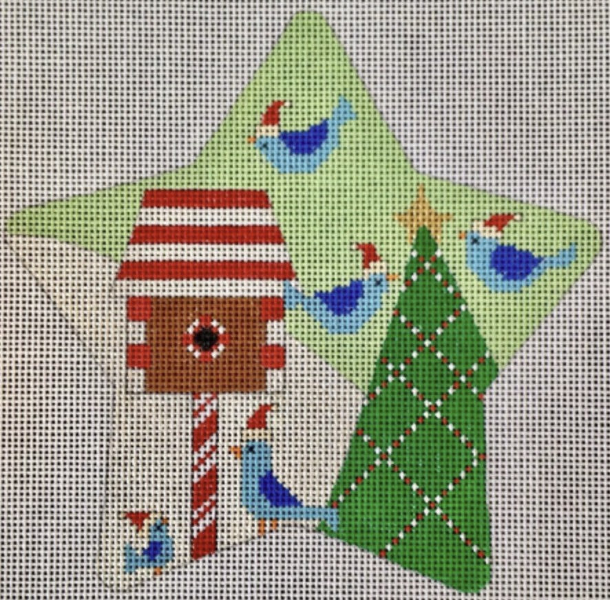 CH122DT - Santa Birds Star Traditional Colors Ornament