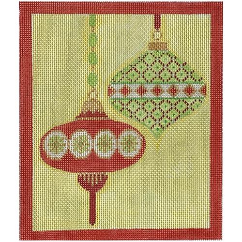 CH405E - Merry & Bright Series - 2 Ornaments Short Teardrop - Red/Green