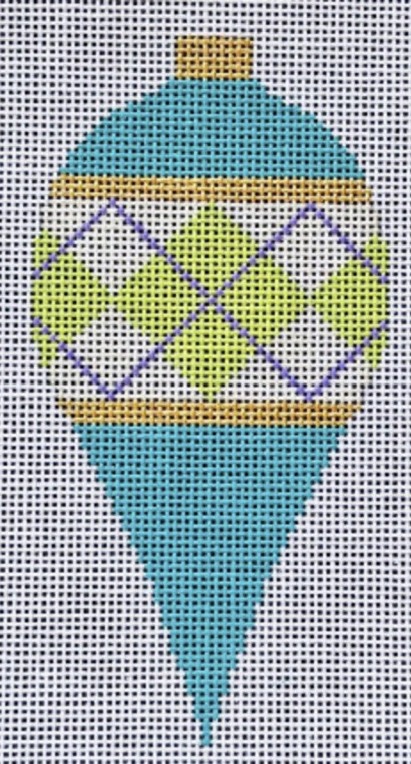 CH405H-2 - Brilliant Baubles Ornament - Teal Argyle Teardrop
