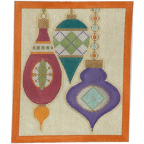 CH405H - Merry & Bright Series - 3 Ornaments Argyle - Orange Border