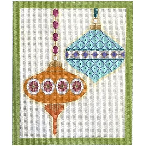 CH405J - Merry & Bright Series - 2 Ornaments Short Teardrop - Green Border