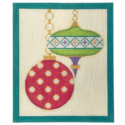 CH405K - Merry & Bright Series - 2 Ornaments Round Dots - Teal Border