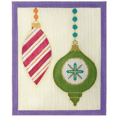 CH405L - Merry & Bright Series - 2 Ornaments Candy Stripe - Purple Border