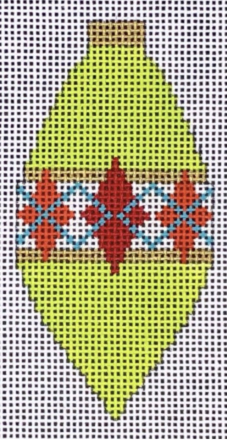 CH405R-1 - MCM Ornament - Green Argyle Teardrop Mini
