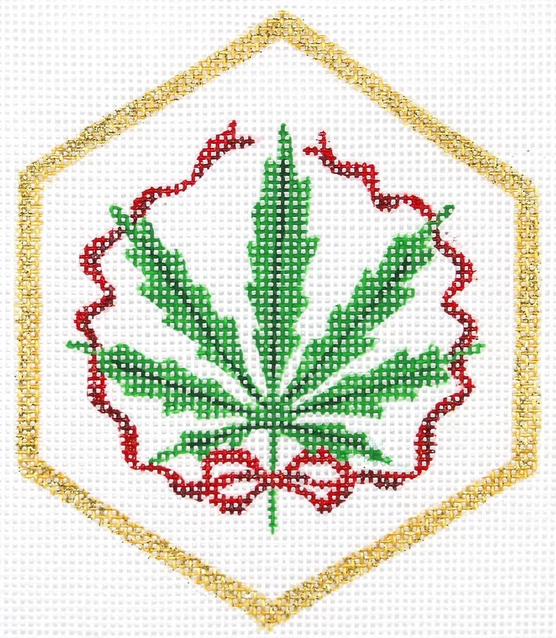 DD-XM-420 - Weed Leaf with Red Ribbon and Gold Border