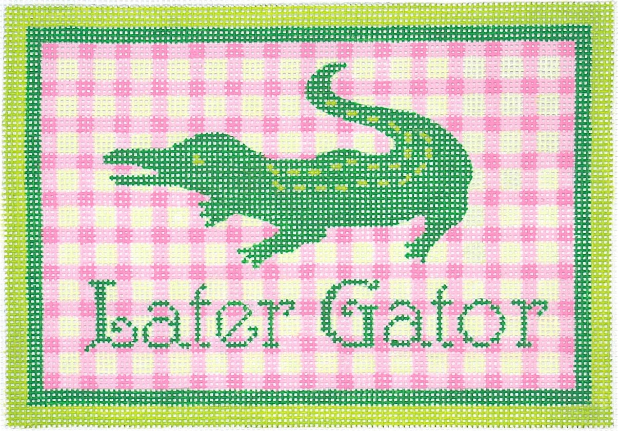 DH-06 - "Later Gator" with Gingham Background - Pinks and Greens