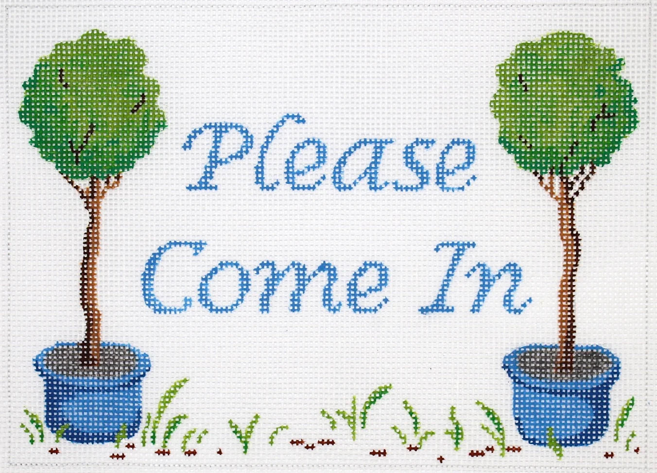 DH-14 - "Please Come In" Topiaries in Blue Pots with Blue