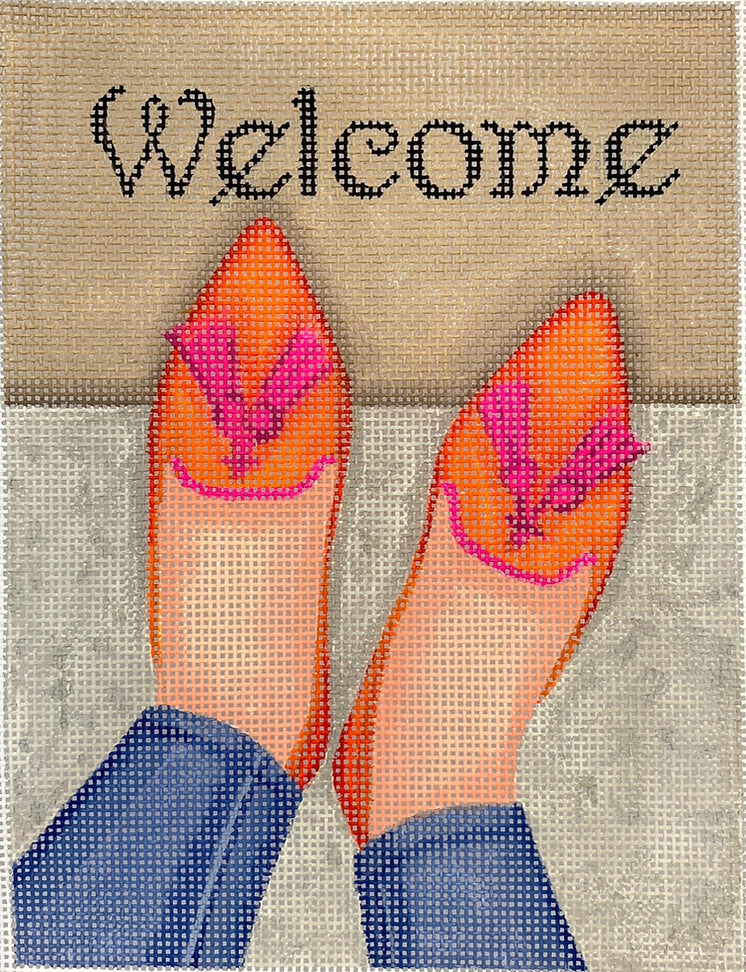 DH-41 - "Welcome" Mat - Orange Flats with Fuchsia Tassels (Retiring)