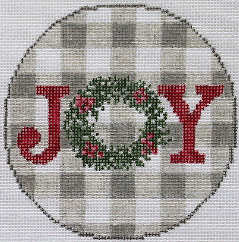 DS1123 - Joy on Gingham Grey Ornament