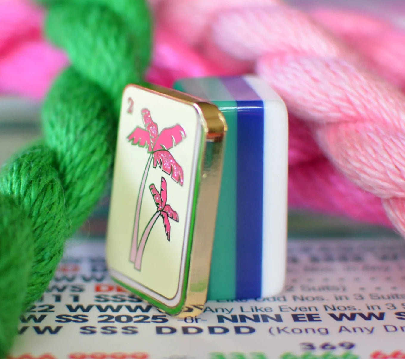 Pink Palm Mahjong Tile Needle Minder