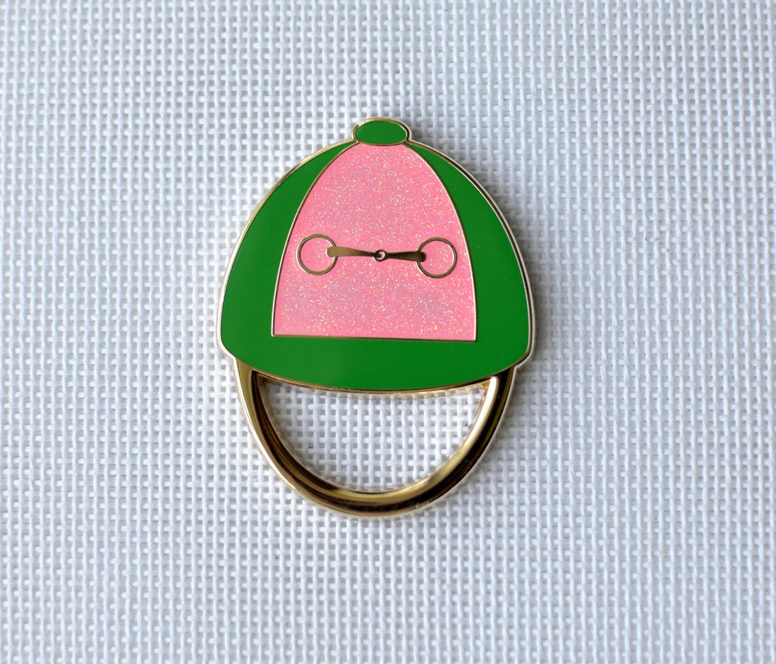 Green & Pink Jockey Hat Needle Minder