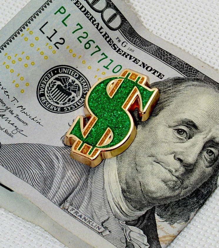 Green/Gold Glitter Dollar Sign Needle Minder
