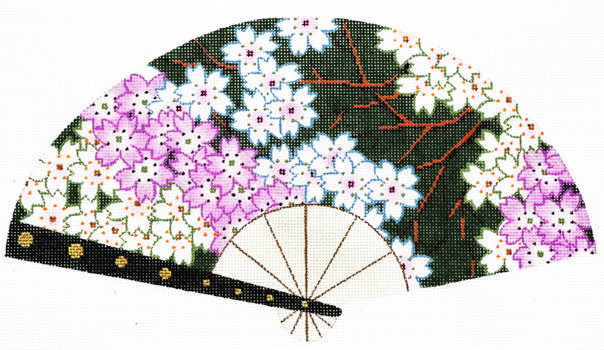 F776S - Cherry Blossoms on Green Fan