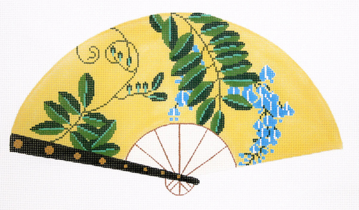 F791 - Blue Floral on Yellow Fan