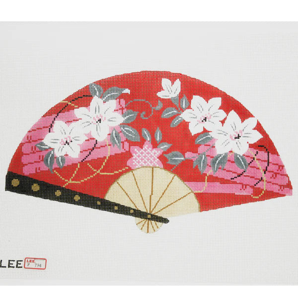 F794 - White Blossoms on Red Fan