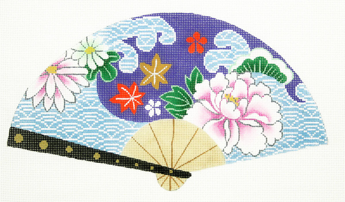 F796 - Wave with Purple Flower Fan