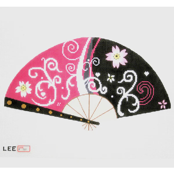 F797 - Pink and Black Blossom Fan