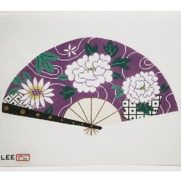 F799 - White Floral on Purple Fan