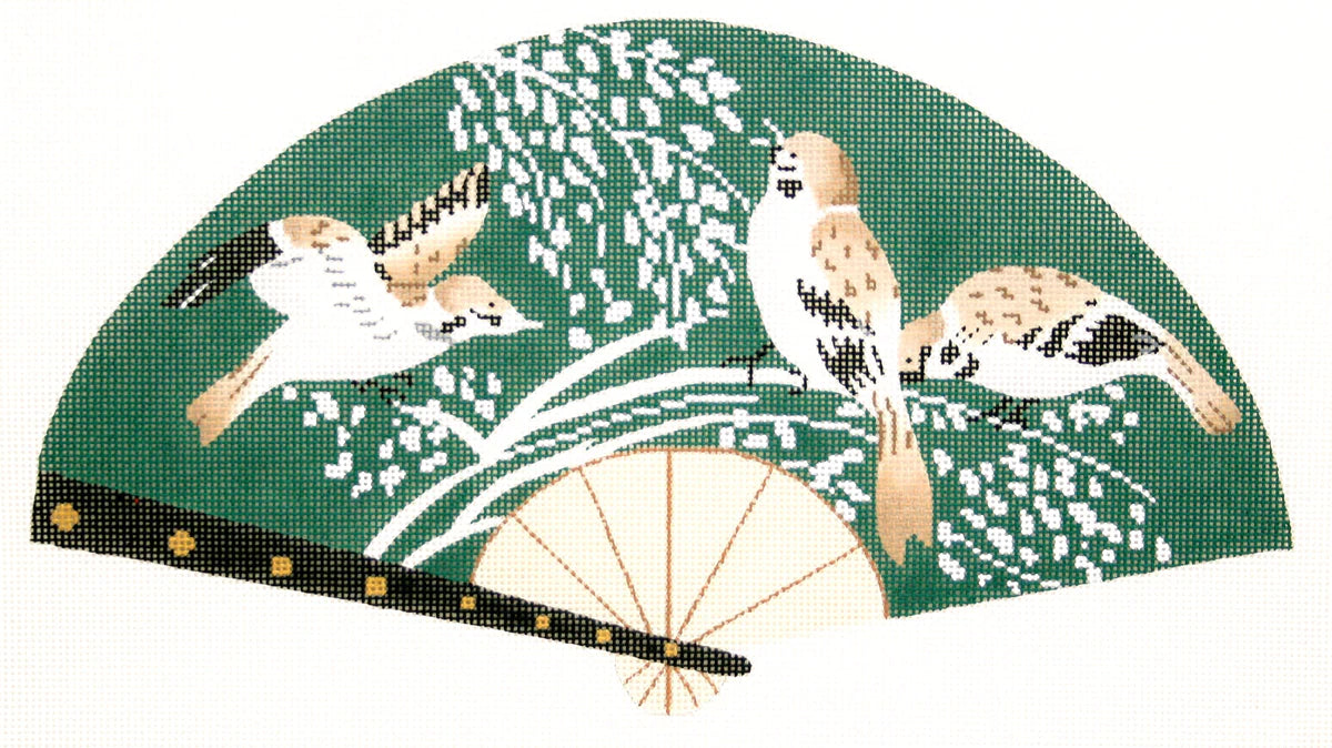 F808 - Birds on Green Fan