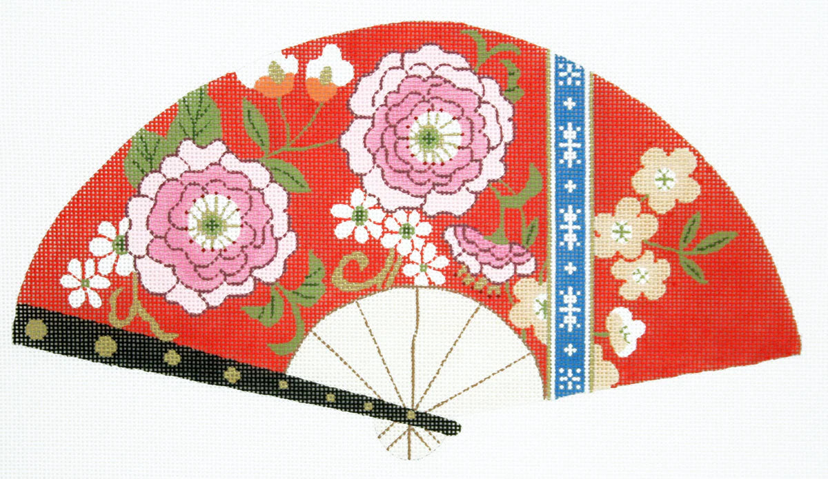 F809 - Pink Blossoms on Red Fan