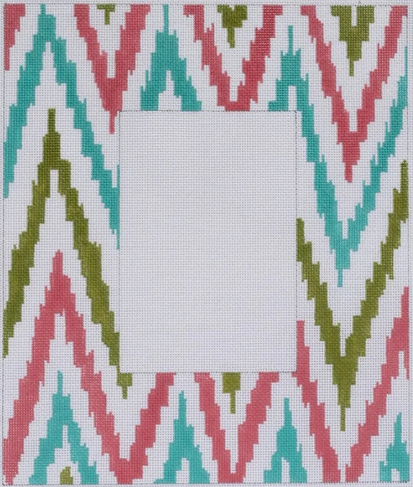 FR-05 - Large Ikat Zigzag - Coral, Turquoise, Green on White